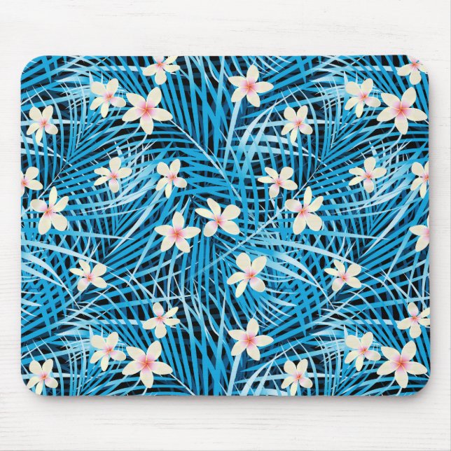 Palm Leaves Blue Pattern Mouse Mat (Front)