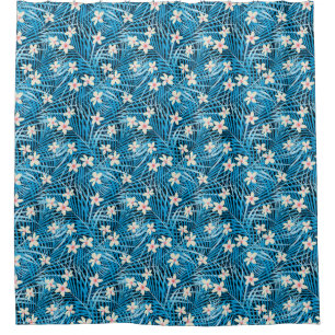 Palm Leaves Blue Pattern Shower Curtain