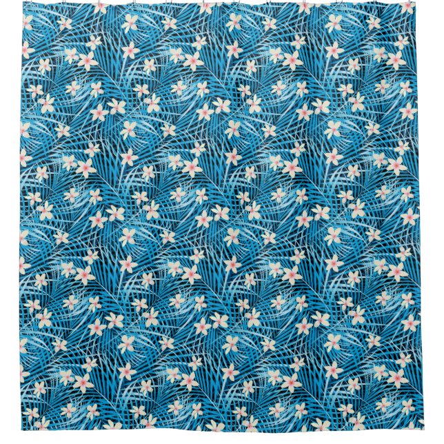Palm Leaves Blue Pattern Shower Curtain (Front)