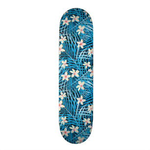 Palm Leaves Blue Pattern Skateboard