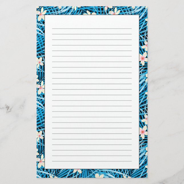 Palm Leaves Blue Pattern Stationery (Front)