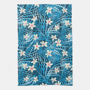 Palm Leaves Blue Pattern Tea Towel