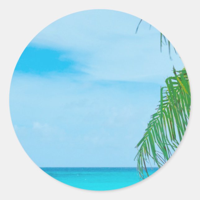 Palm Leaves Blue Sky Sea Clouds Blank Template Classic Round Sticker (Front)
