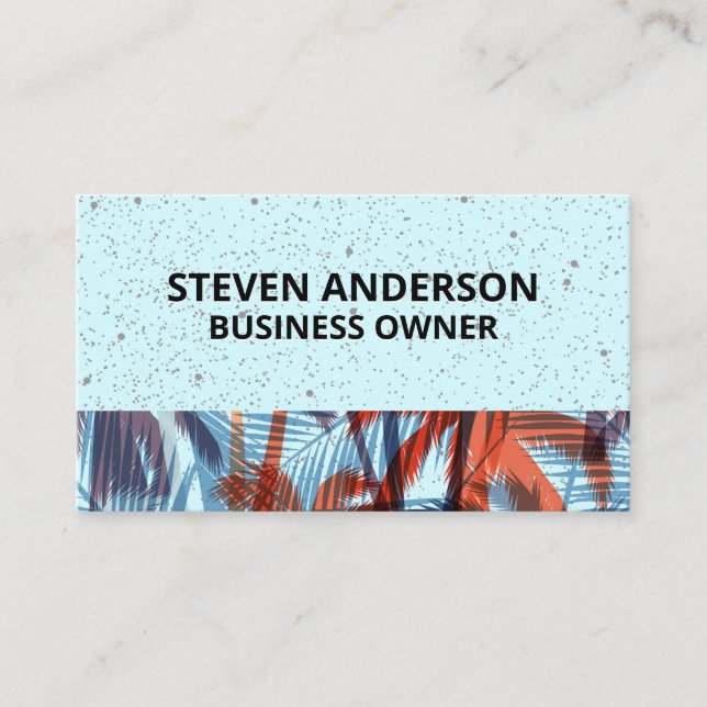 Palm Leaves | Blue Speckled Background Business Card (Front)