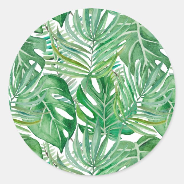 Palm leaves classic round sticker (Front)