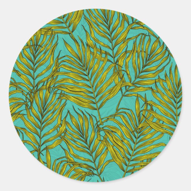 Palm leaves classic round sticker (Front)