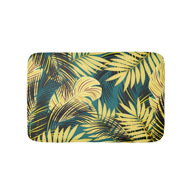 Palm Leaves: Dark Vintage Tropical Bath Mat (Front)