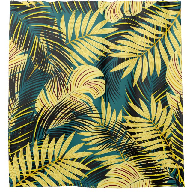 Palm Leaves: Dark Vintage Tropical Shower Curtain (Front)