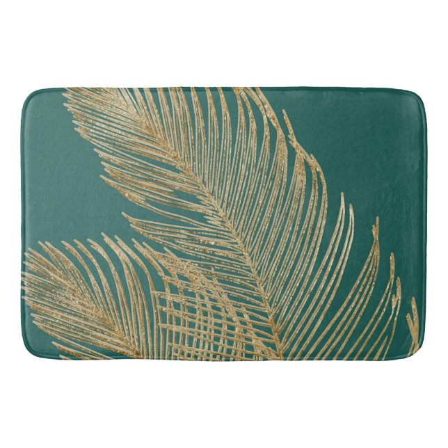 Palm Leaves Finesse Line Art with Gold Foil #4  Bath Mat (Front)