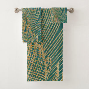 Palm Leaves Finesse Line Art with Gold Foil #4  Bath Towel Set