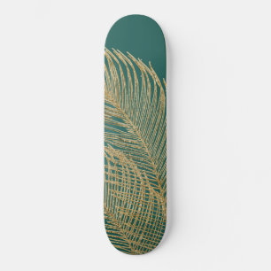 Palm Leaves Finesse Line Art with Gold Foil #4  Skateboard
