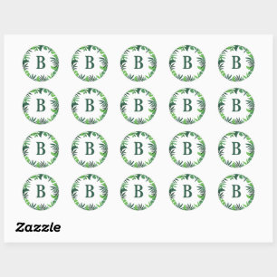 Palm leaves floral frame add monogram classic round sticker