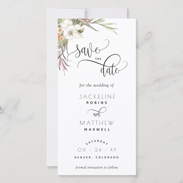 Palm Leaves Floral Wedding Save The Date Bookmark (Front)