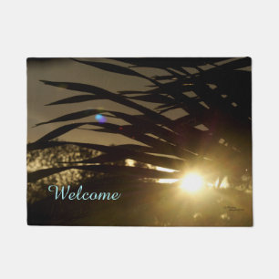 Palm leaves fronds sunset Doormat