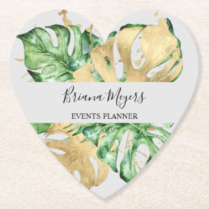 Palm Leaves Gold Tropical Gold Sand Paper Coaster