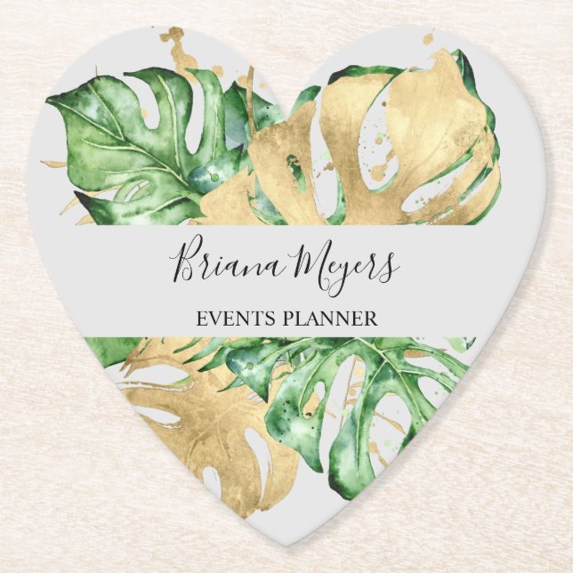 Palm Leaves Gold Tropical Gold Sand Paper Coaster (Front)