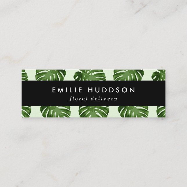 Palm Leaves, Green Leaves, Floristry, Flower Shop Mini Business Card (Front)
