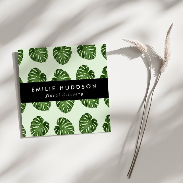Palm Leaves, Green Leaves, Floristry, Flower Shop Square Business Card (Creator Uploaded)