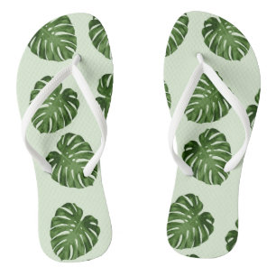 Palm Leaves, Green Leaves, Tropical Pattern Flip Flops