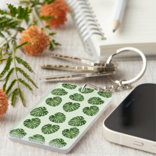 Palm Leaves, Green Leaves, Tropical Pattern Key Ring