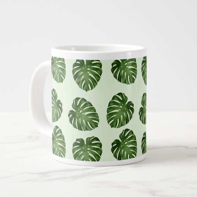 Palm Leaves, Green Leaves, Tropical Pattern Large Coffee Mug (Front Left)