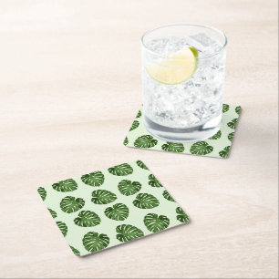 Palm Leaves, Green Leaves, Tropical Pattern Square Paper Coaster