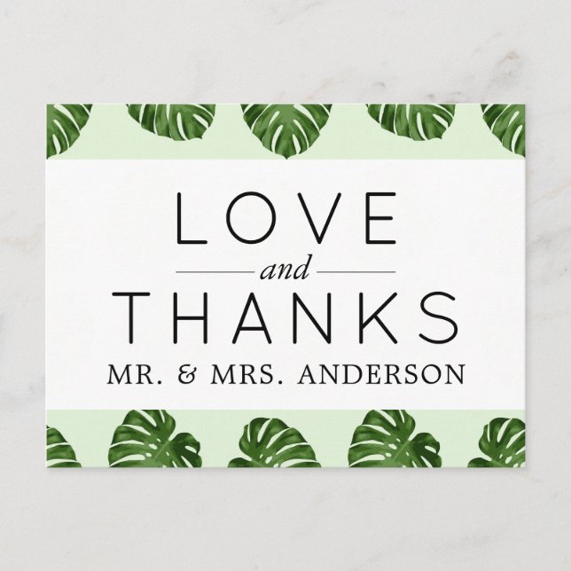 Palm Leaves, Green Leaves, Tropical, Wedding Postcard (Front)
