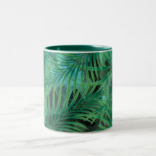 Palm leaves, green, tropical Two-Tone coffee mug