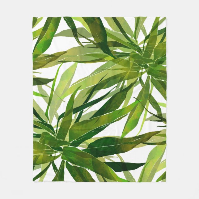 Palm Leaves Hand Painted Pattern Fleece Blanket (Front)