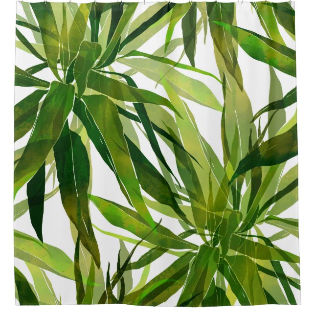 Palm Leaves Hand Painted Pattern Shower Curtain (Front)