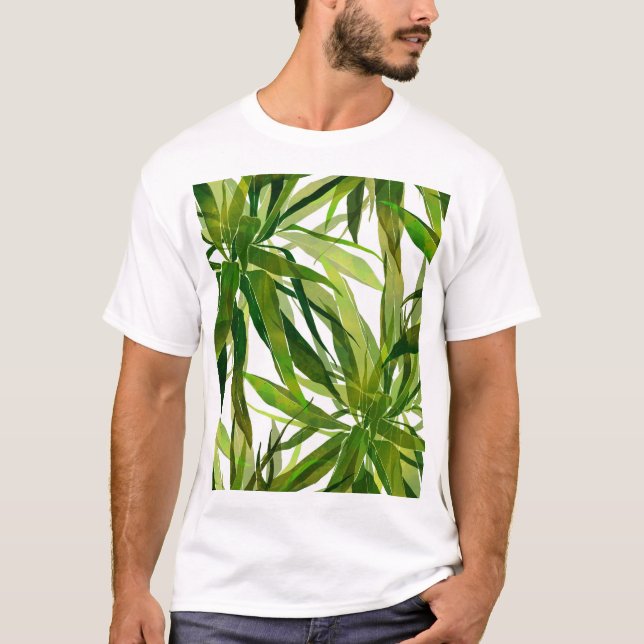 Palm Leaves Hand Painted Pattern T-Shirt (Front)