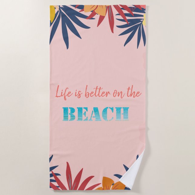 Palm Leaves Hibiscus Beach Towel (Front)