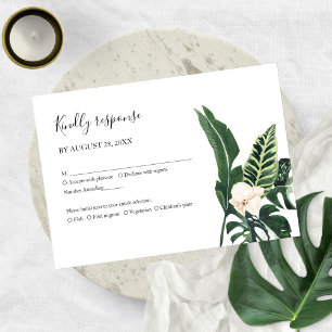 Palm Leaves Hibiscus Tropical Elegant Wedding RSVP