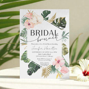 Palm Leaves Hibiscus Tropical Floral Bridal Brunch Invitation
