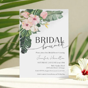 Palm Leaves Hibiscus Tropical Floral Bridal Brunch Invitation