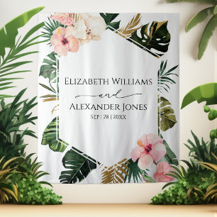 Palm Leaves Hibiscus Tropical Wedding Backdrop Tapestry