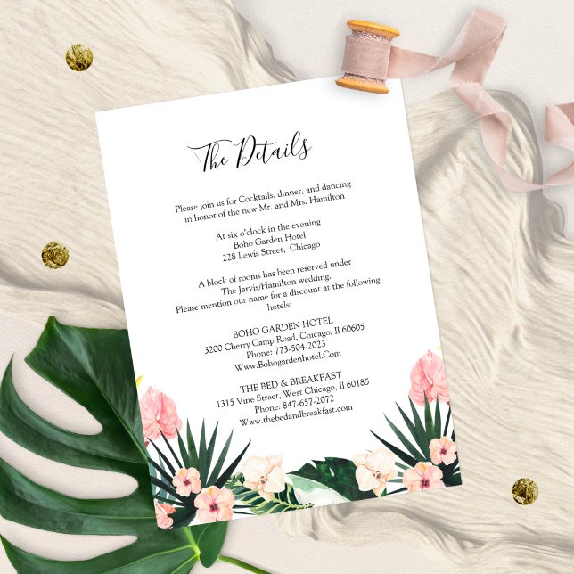 Palm Leaves Hibiscus Tropical Wedding Details Enclosure Card (Creator Uploaded)