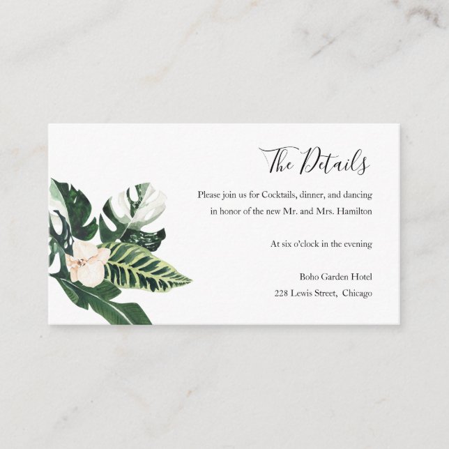 Palm Leaves Hibiscus Tropical Wedding The Details Enclosure Card (Front)