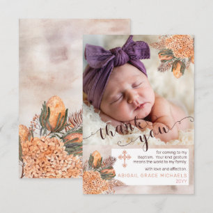 Palm Leaves Hydrangea Girl Photo Baptism Thank You