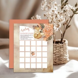 Palm Leaves Hydrangeas Fox Baby Shower Bingo Card
