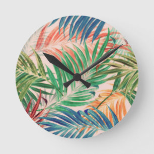 Palm Leaves in color Round Clock