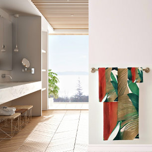 Palm leaves in muted tones  bath towel set