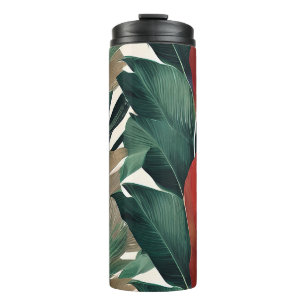 Palm leaves in muted tones thermal tumbler