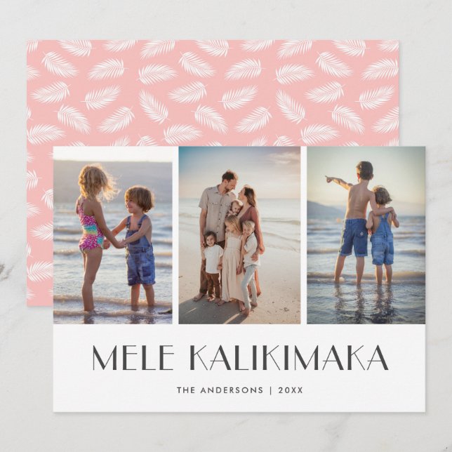 Palm Leaves Mele Kalikimaka Family Photo Christmas Holiday Card (Front/Back)