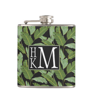 Palm Leaves   Monogram Hip Flask
