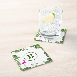 Palm Leaves Monogrammed Paper Coaster