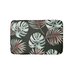 Palm leaves, monstera: tropical watercolor. bath mat