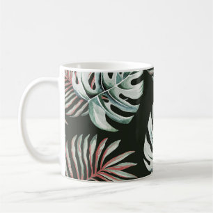 Palm leaves, monstera: tropical watercolor. coffee mug