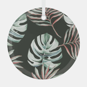 Palm leaves, monstera: tropical watercolor. glass tree decoration