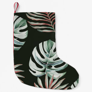 Palm leaves, monstera: tropical watercolor. small christmas stocking